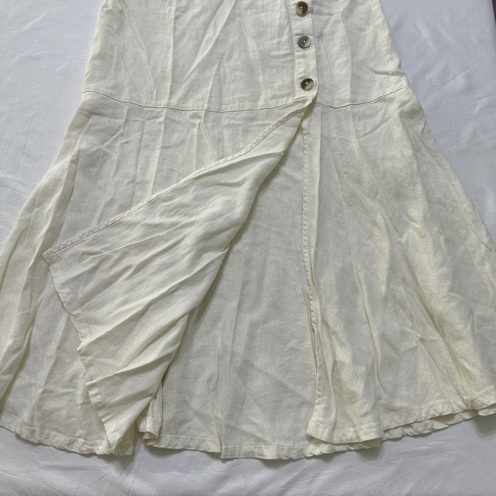 Free People Linen Midi Skirt 6 Ivory Button Boho Coastal Cowgirl Cottagecore - Picture 9 of 11